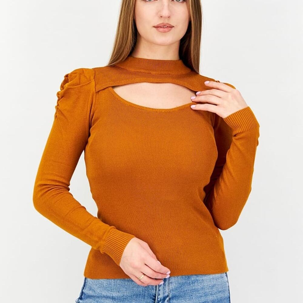 BB DAKOTA Peri Puff Cardigan in pumpkin spice size medium (b23)